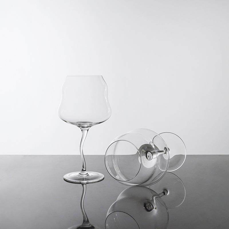 透明红酒杯杯扭扭杯子粉色水晶玻璃高脚杯设计师葡萄酒杯ins风