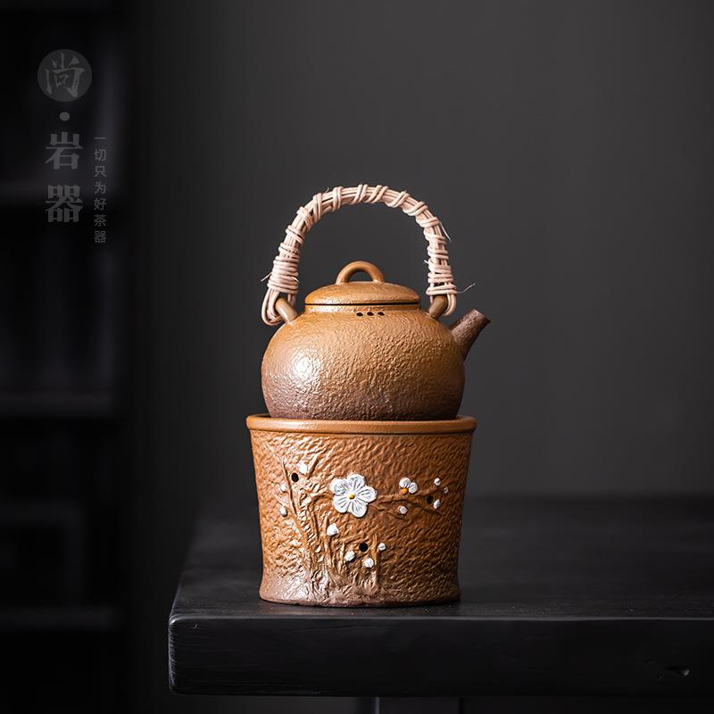 酒精炉煮茶壶套装家用煮茶器粗陶提梁壶蜡烛加热底座酒精灯烧水壶