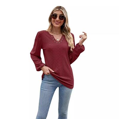 women for tops T-shirt long-sleeved loose button-down