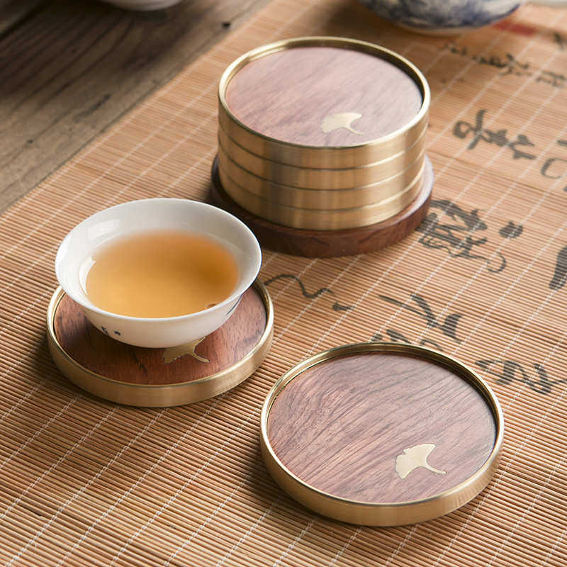批发 木质功夫茶杯垫杯托   圆形创意实木茶杯垫套装