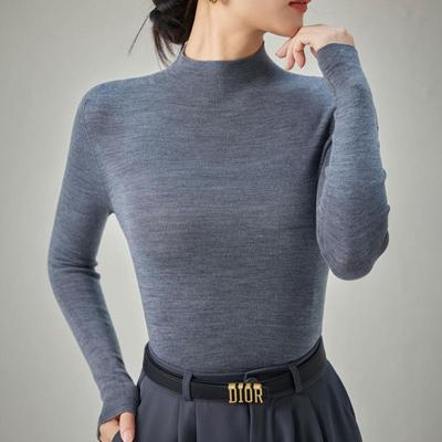 半高领打底衫女精纺超细100%纯羊毛薄款修身针织内搭早秋冬可机洗