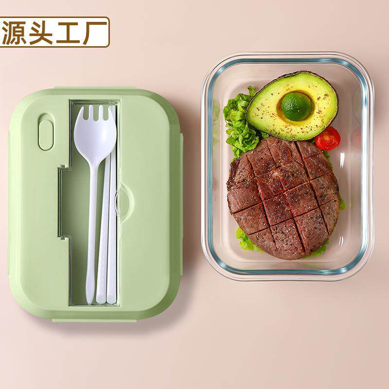 高硼硅玻璃饭盒方形餐具盖饭盒韩式单层分格韩式快餐盒学生便当盒