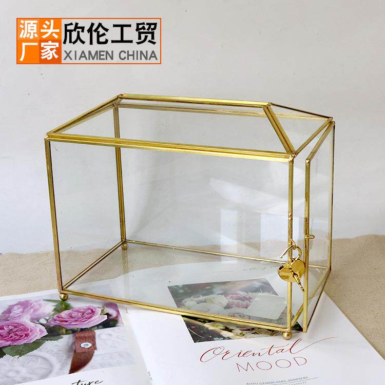 简约投票箱玻璃透明储蓄盒祝福卡片收集箱签到卡收集箱