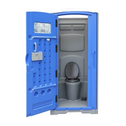 multiple single mobile portable toilets public use