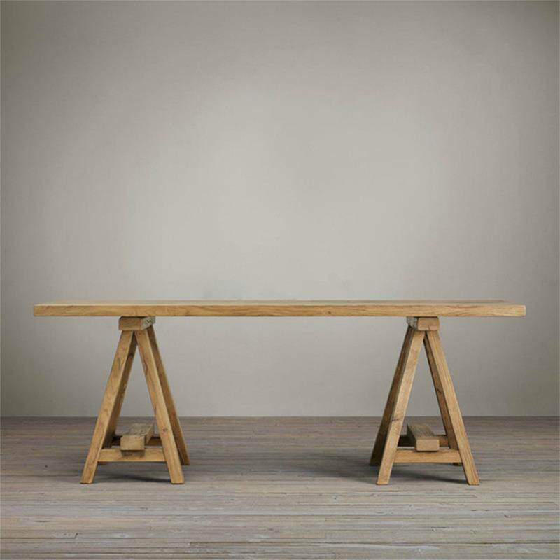 美式乡村全实木长方形餐桌椅组合复古长桌现代简约原木茶桌工作台