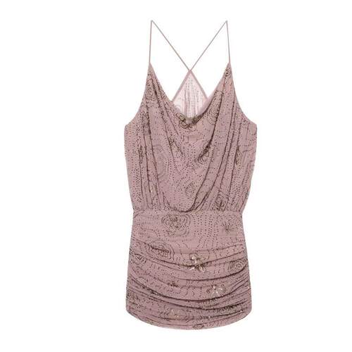 Sequin Tulle Mini Dress Women Ruched Slip Short Dresses for