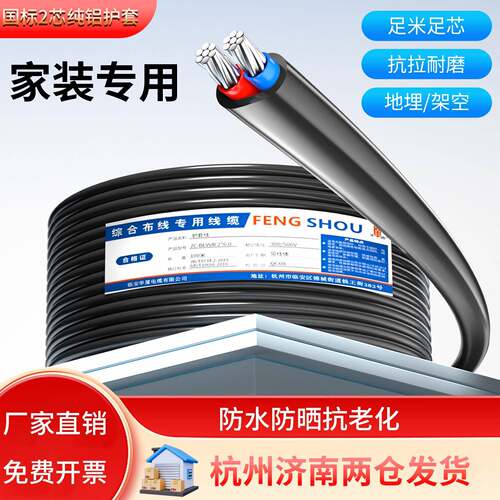 国标2芯护套线铝芯家装用户外电线4 6 10 16 25平方线双芯铝电缆