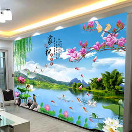 新中式山水风景壁画客厅，沙发电视背景自粘墙贴卧室防水墙上装饰画