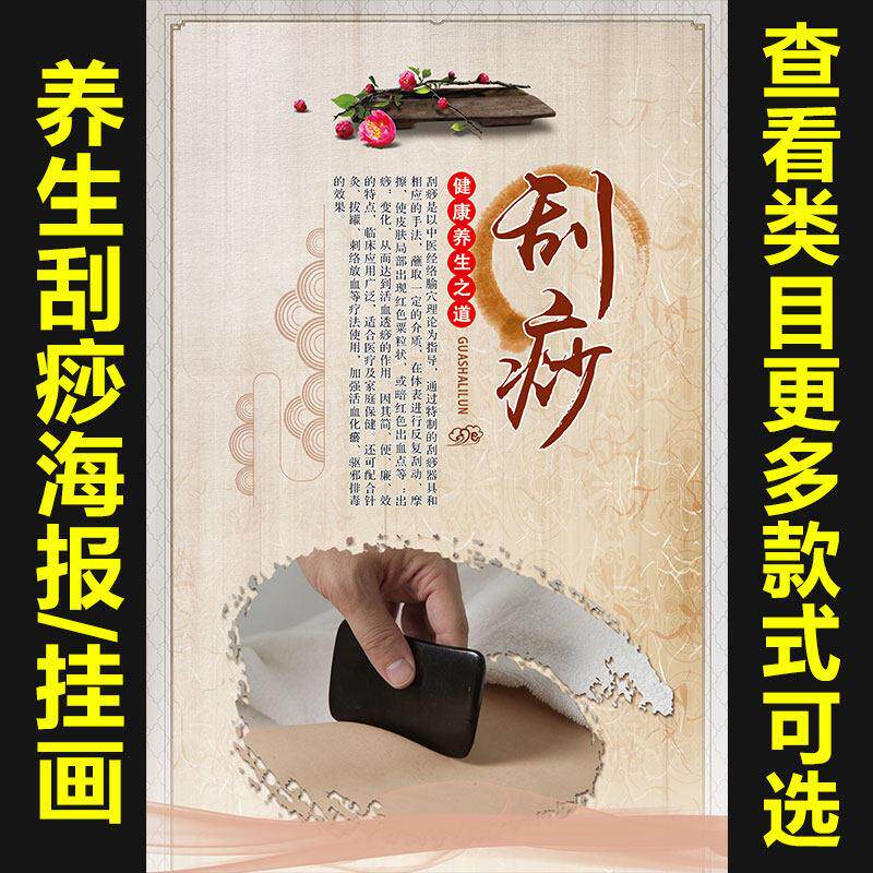 拔罐刮痧宣传画海报中医养生装饰画挂图美容院推拿艾灸经络952
