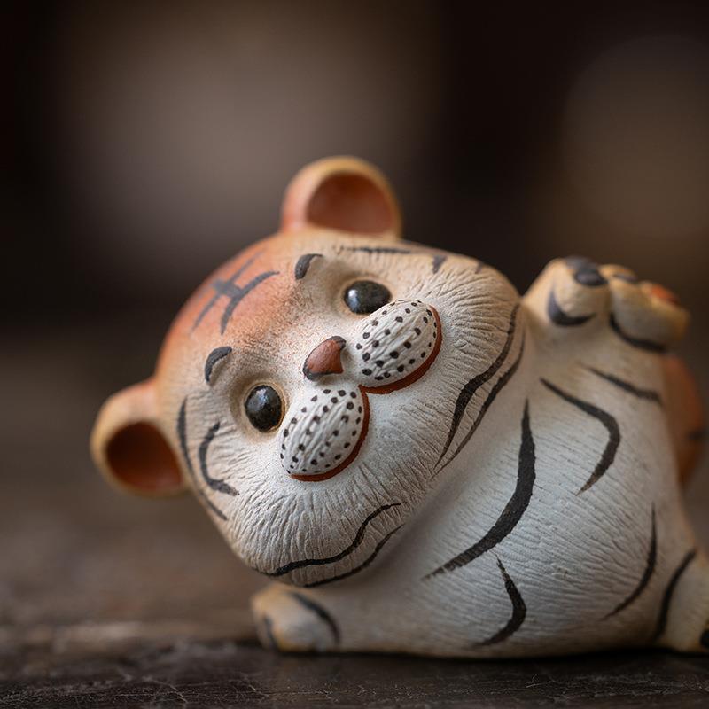 宜GLV老兴紫砂招财小虎工茶宠摆件可养手小精工敲毛萌虎创意可爱