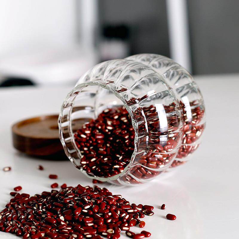 厂家供应创意杂粮玻璃储物罐锤纹相思木盖密封罐咖啡豆收纳瓶定制