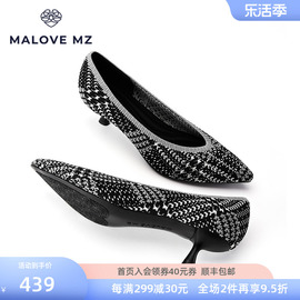 MALOVE MZ王妃鞋4.5cm工作高跟鞋时尚格仔浅口小猫跟尖头女单鞋