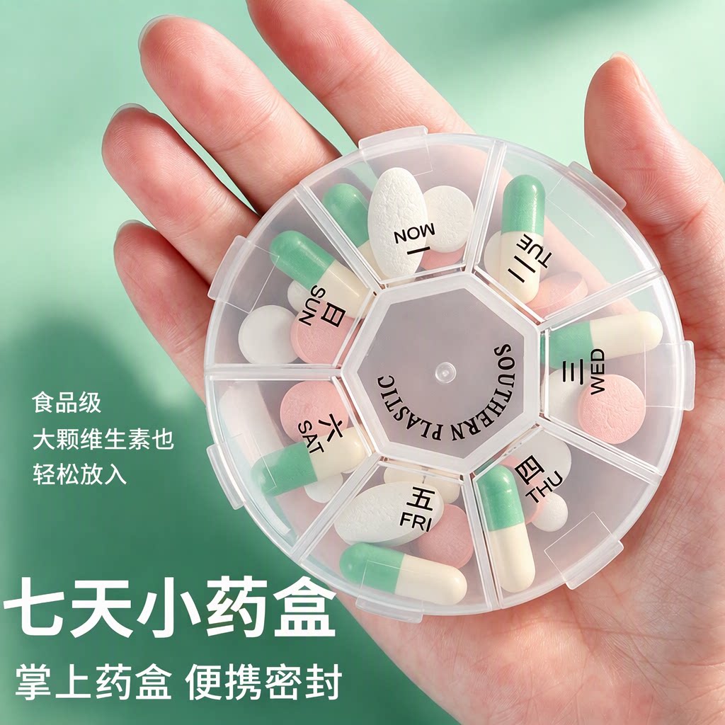药品分装盒食品级便携密封七格透明分药盒老年人旅行随身药片药物