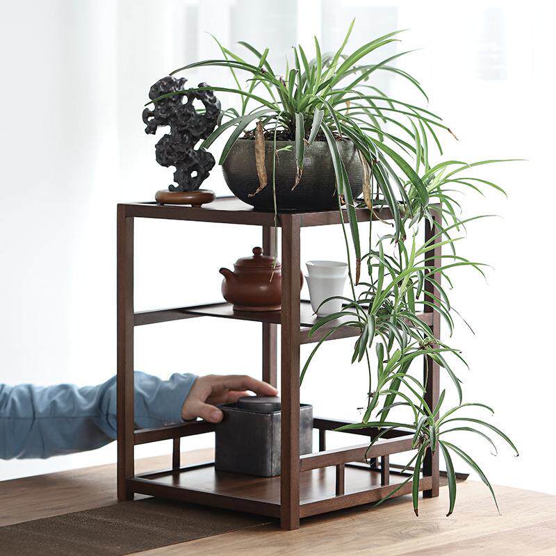 胡桃木普洱茶饼抽屉式收纳盒 置物架 榫卯茶桌中式简约茶道空间