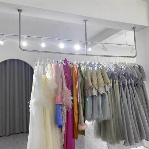 婚纱店服装店展示架上墙不锈钢女装U悬吊架摄影货架礼服架挂衣架