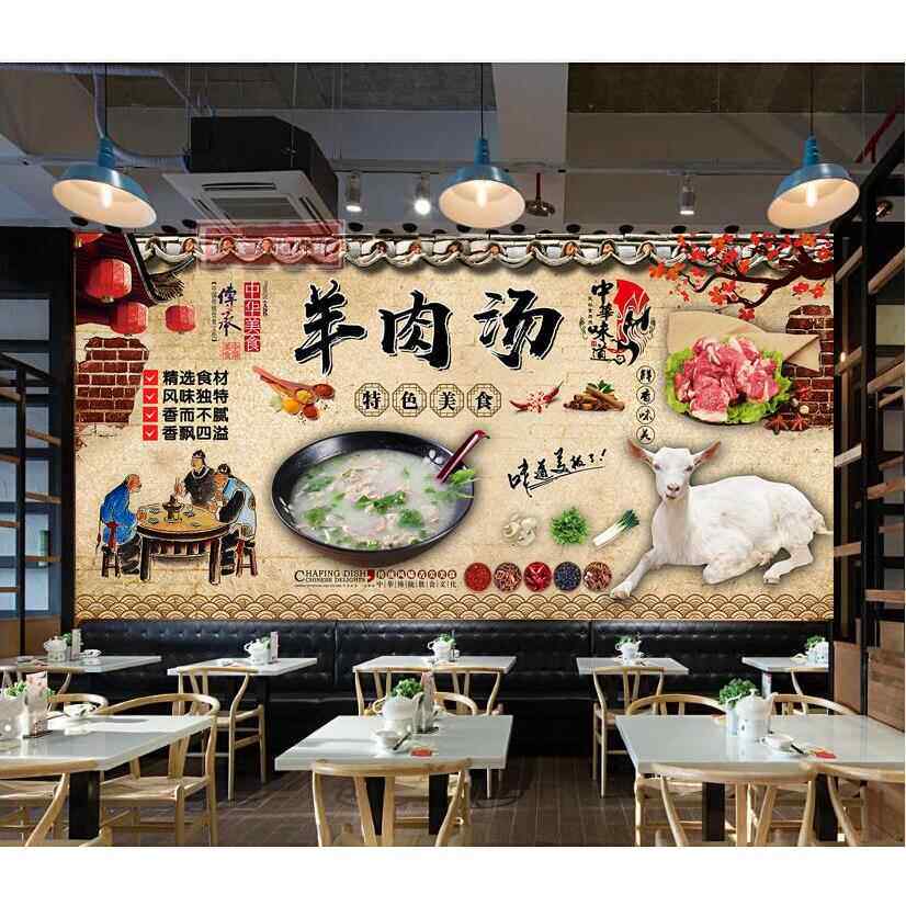 复古羊肉汤贴纸养生羊汤羊杂汤羊粉羊肉馆海报装饰背景墙贴画壁纸