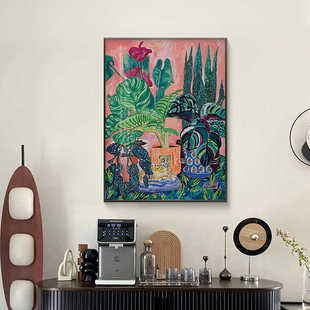 猫咪小众北欧田园抽象粉色系装 挂墙壁画 饰画马蒂斯风ins民宿美式