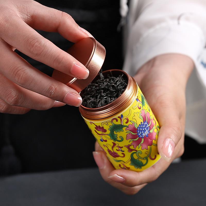 茶叶礼盒伴手礼品叶珐琅彩陶瓷存迷你金属罐密封茶罐茶仓便携AG-1