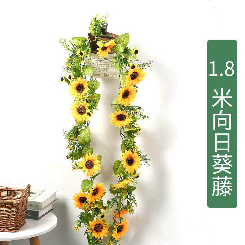 创意仿真向日葵假花ins门饰挂件草环人造桉树叶花环田园婚庆布置
