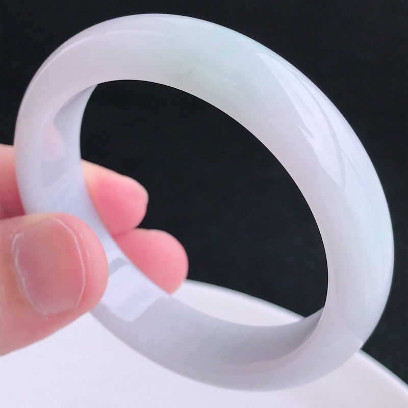 圈口51.6mm缅甸天然A货翡翠紫罗兰飘绿正圈玉镯子翡翠手镯46.40g