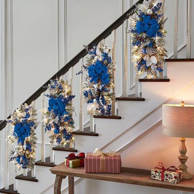 Christmas curtain hangings garland stair decorations