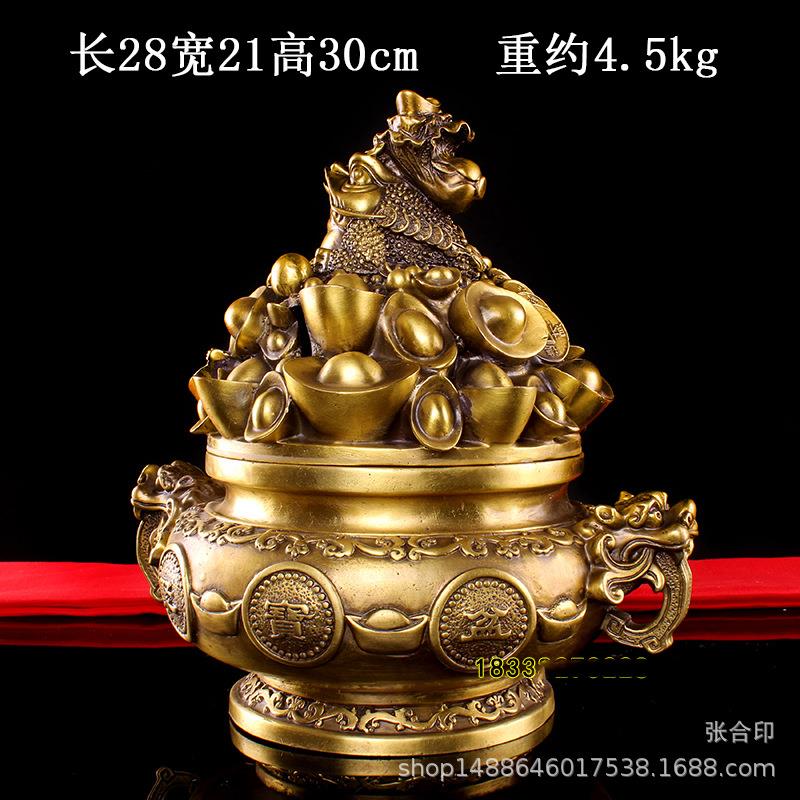 新款直销黄铜金蟾聚宝盆摆件招财金蟾背白菜元宝金鱼储蓄罐金属工