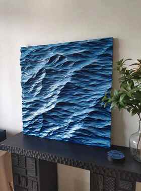 海浪装饰画掌心海客厅卧室玄关壁画沙发背景墙蓝色大海肌理感挂画