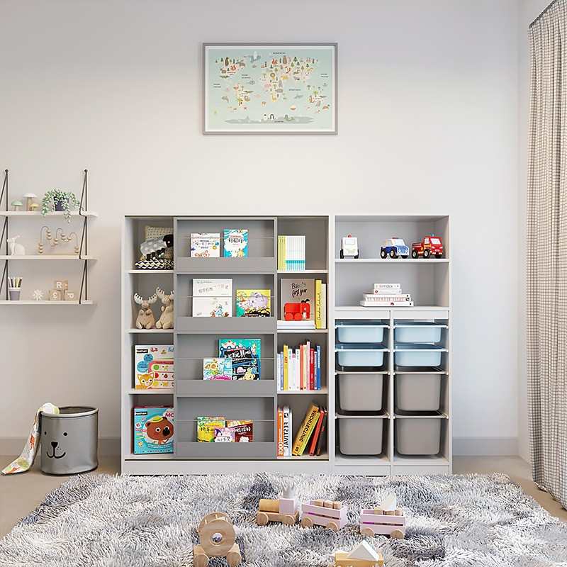 可比熊儿童实木书架儿家用落地书柜简约现代置物架宝宝绘本带门