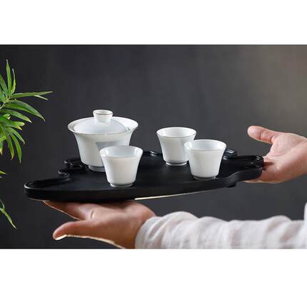 新款乌金石头干湿两用小茶盘 阳台家用储水托茶盘简约干泡茶台