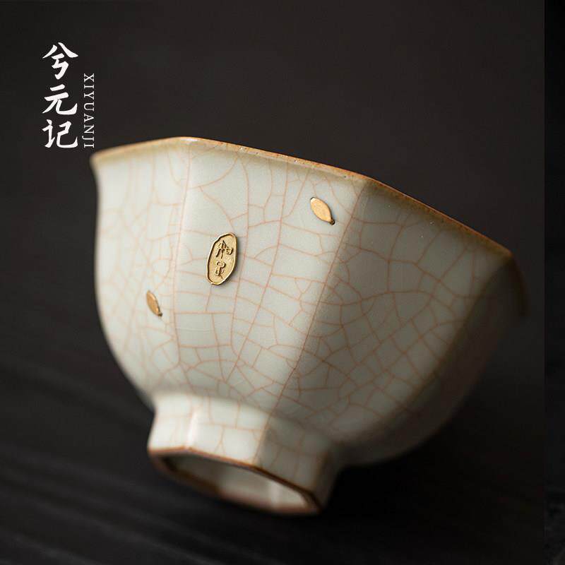 锔钉官窑主人杯个人专用高档陶瓷茶杯开片养线八方杯单杯新年礼物
