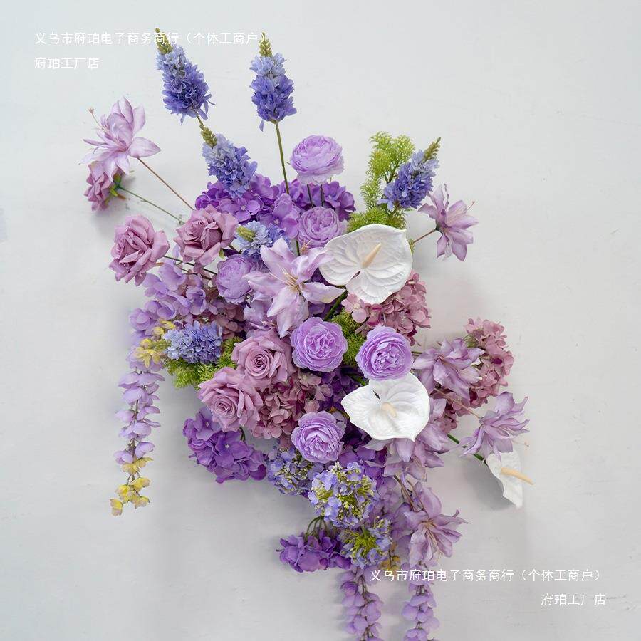 婚礼装饰紫色壁挂花艺 板墙面摄影背景布置绢花挂花地排花车尾花