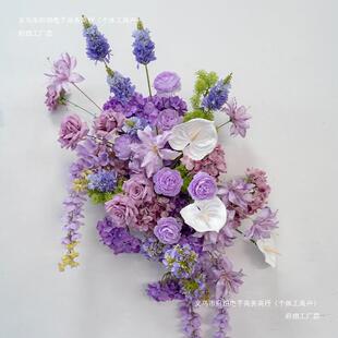 婚礼装饰紫色壁挂花艺 板墙面摄影背景布置绢花挂花地排花车尾花
