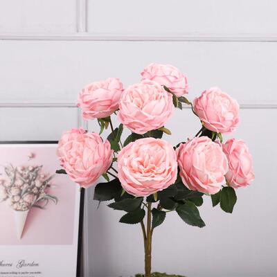 式欧花头把束玫瑰花 仿9头开心玫拍摄道具婚庆装XY-50058真饰塑