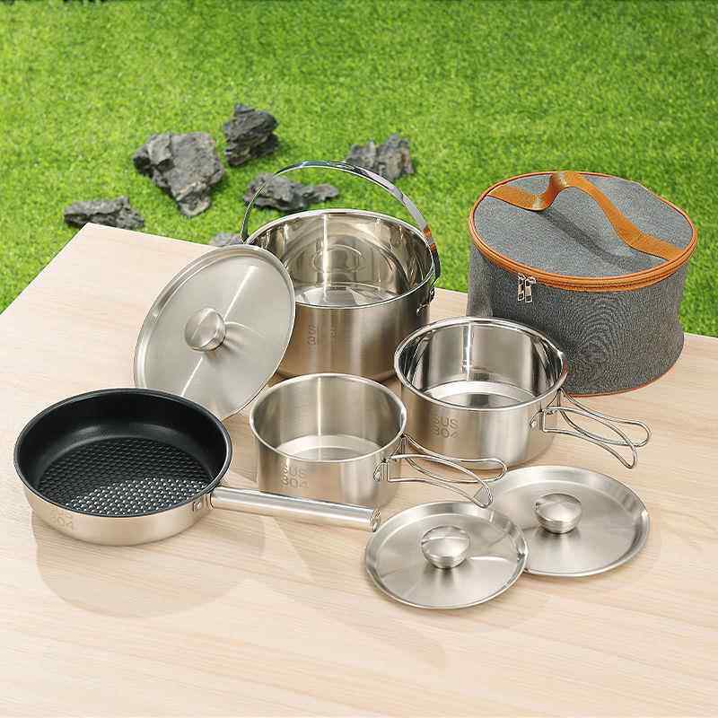 新款直销户外04不锈钢套锅吊锅组合套装野营炊具煮茶壶锅具便携多