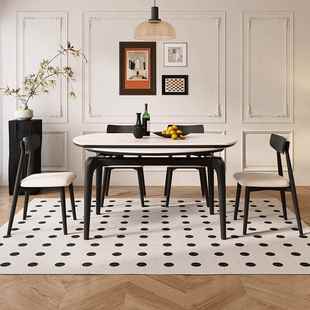 实板餐桌椅组合家用小户型现方代简MS M09餐约圆木两用吃岩饭