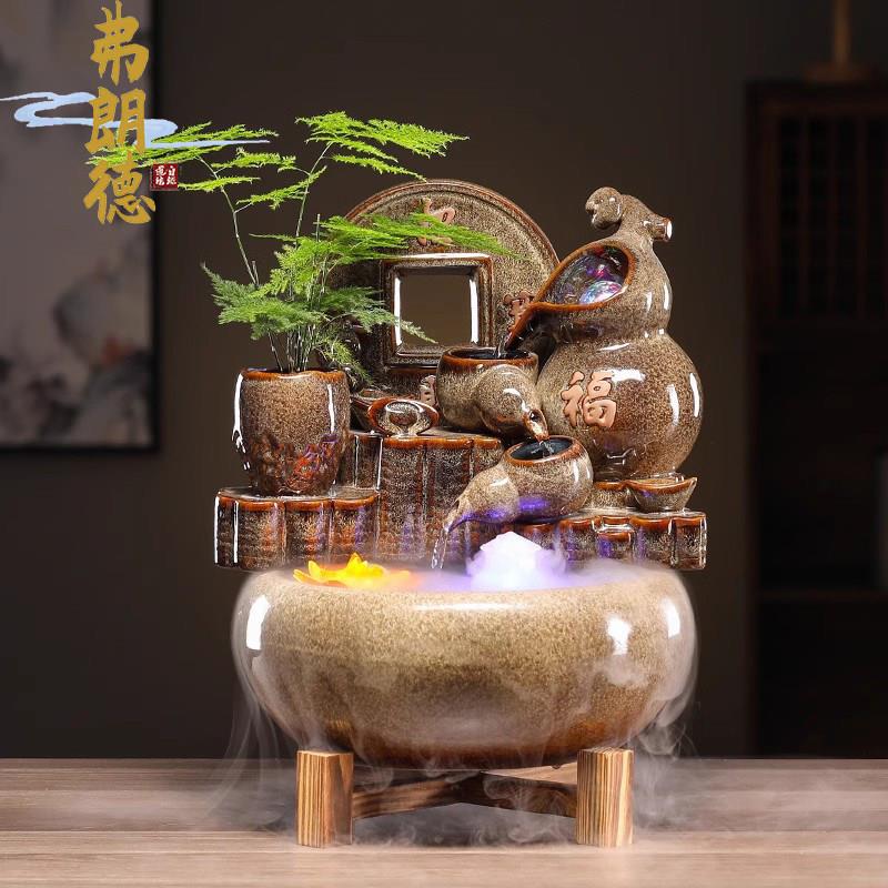 弗朗德陶瓷风水轮流水生财喷泉摆件循环水办公桌装饰客厅桌面招财
