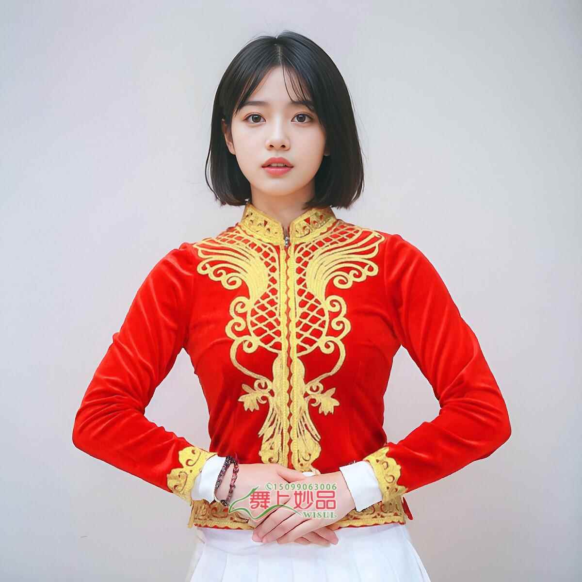 正品新疆维吾民表演尔舞蹈服装丝绒台服饰长袖上衣秋冬族装马甲外