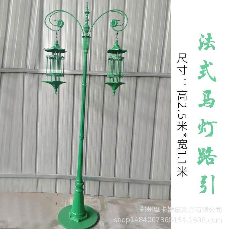 新款韩式婚礼装饰铁艺马灯路引灯法式婚礼摆件绿色金色装饰布置灯