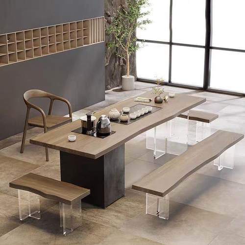 中式实木亚克力大板功夫茶台茶桌椅组合简约办公茶室泡茶桌