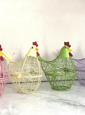 铁线厨房摆件 厨房鸡蛋篮装饰家居工艺品 可闭合粉色绿色铁艺风灯