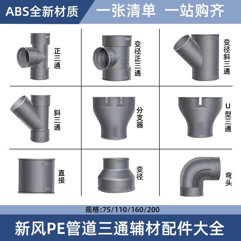 新风系统PE管Y三通配件四通分支器变径pe管弯头直接波纹管调节阀