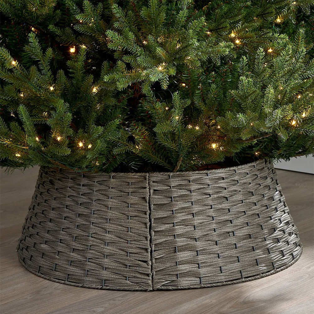 新款圣诞树栅栏灰色手工编织白色树围北欧风圣诞树围树底装饰