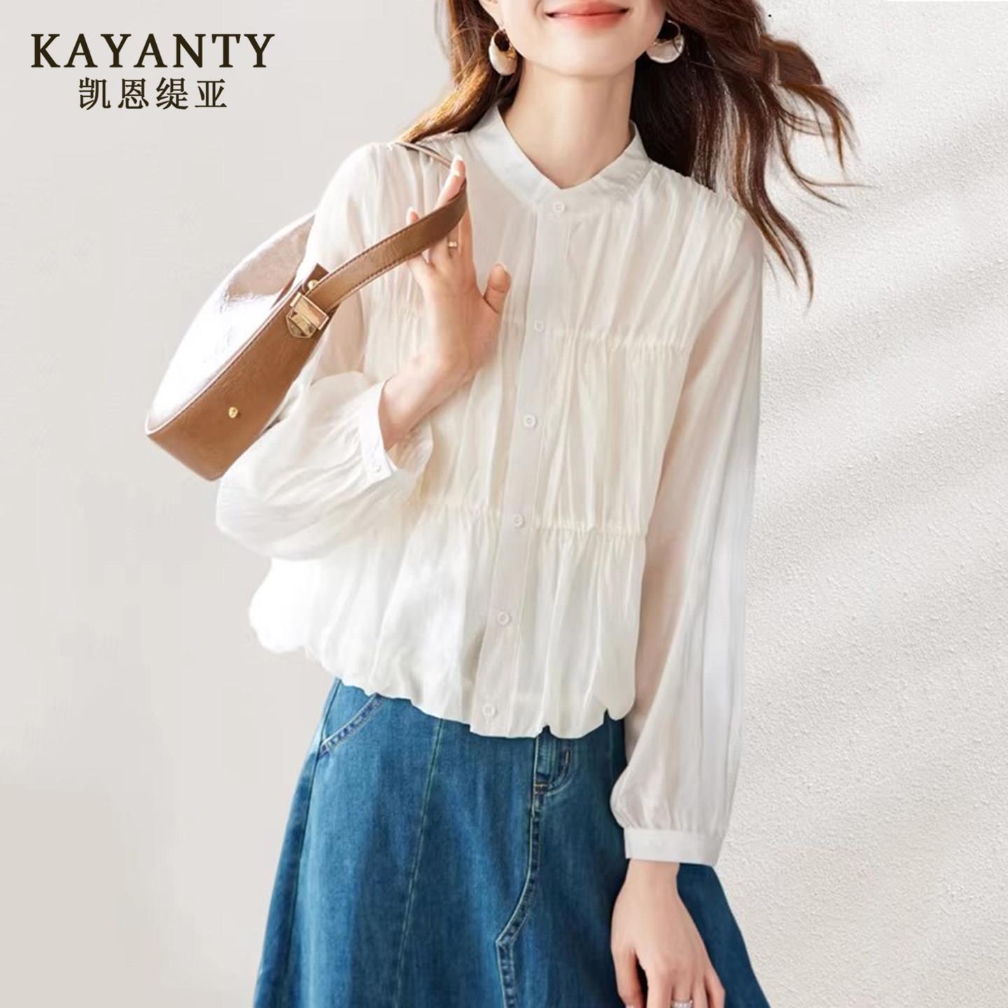 KAYANTY2026年春装新款宽松减龄小个子衬衫短款娃娃衫法式上衣女