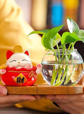 招财猫摆件卡通装饰水培工艺品办公室礼物创意花瓶装饰品圣诞节