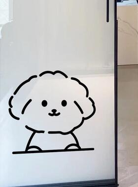 小萌狗可爱玻璃贴纸 创意图案奶茶店宠物店铺玻璃门角装饰防撞贴