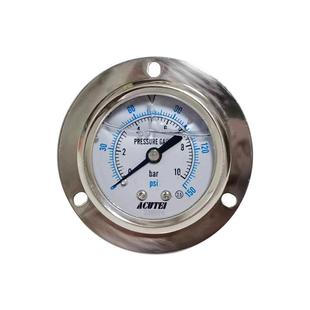 不锈钢水压表气压表耐震压力表充油轴向带边YBN50ZT10bar 150psi