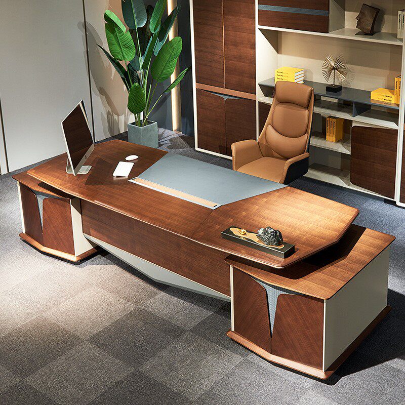 斯特系列老板现代简约大办公桌落地推拉储物实木办公室文件柜