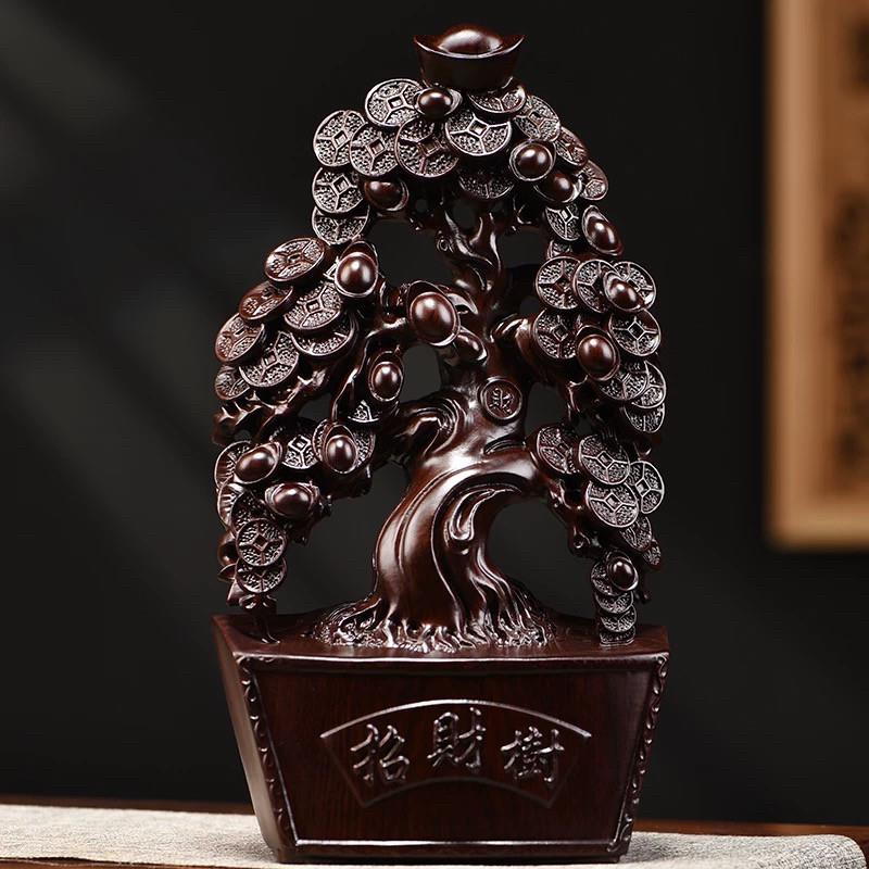 黑檀木雕刻摇钱树摆件实木发财树工艺礼品纯木客厅家居店铺装饰品
