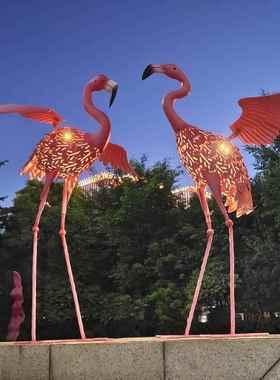 法村式田展园唯拍摄道具乡庭院装#051#05饰铁艺透光翅火烈美鸟带