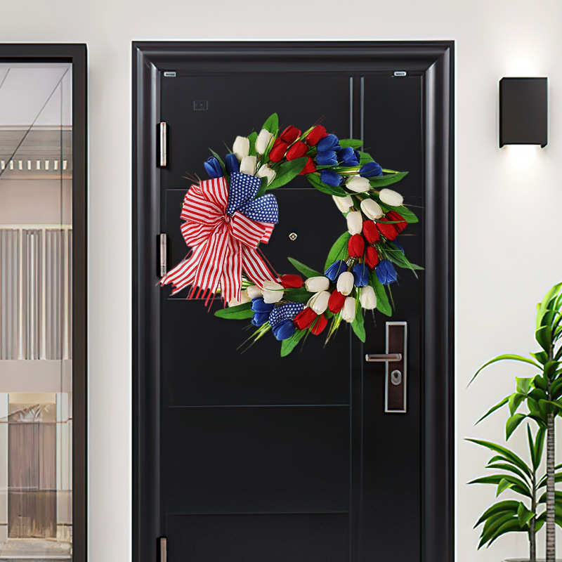 2025新款仿真郁金香花环家居前门装饰花圈母亲节摆件壁挂